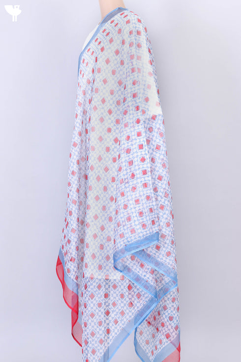 Kota Doria Dupatta In Geometric Block Print